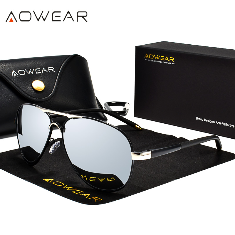 Sunglasses Aviator Polarized - AOWEAR kacamata hitam penerbangan pria, lensa