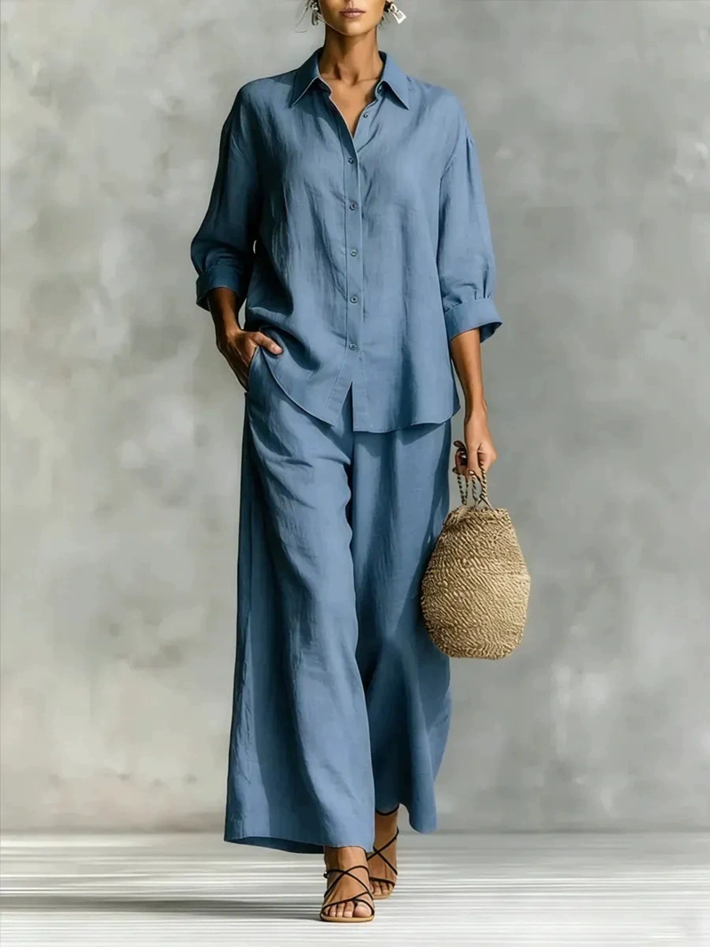 Linen Shirt Breathable - Setelan Kasual Wanita Terbaru: Kemeja 7-Lengan