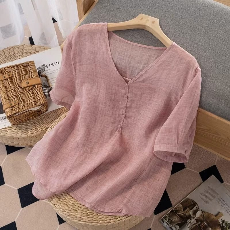 Linen Shirt Breathable - Kaos Wanita Berbahan Campuran Linen dengan