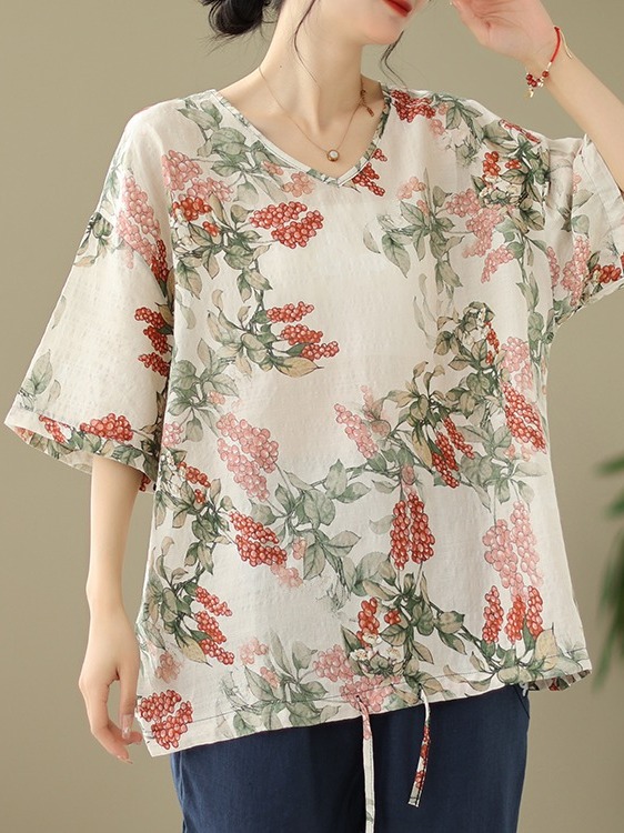 Kaos Katun Linen Motif Cetak L - Short Linen Drawstring ulasan dan harga