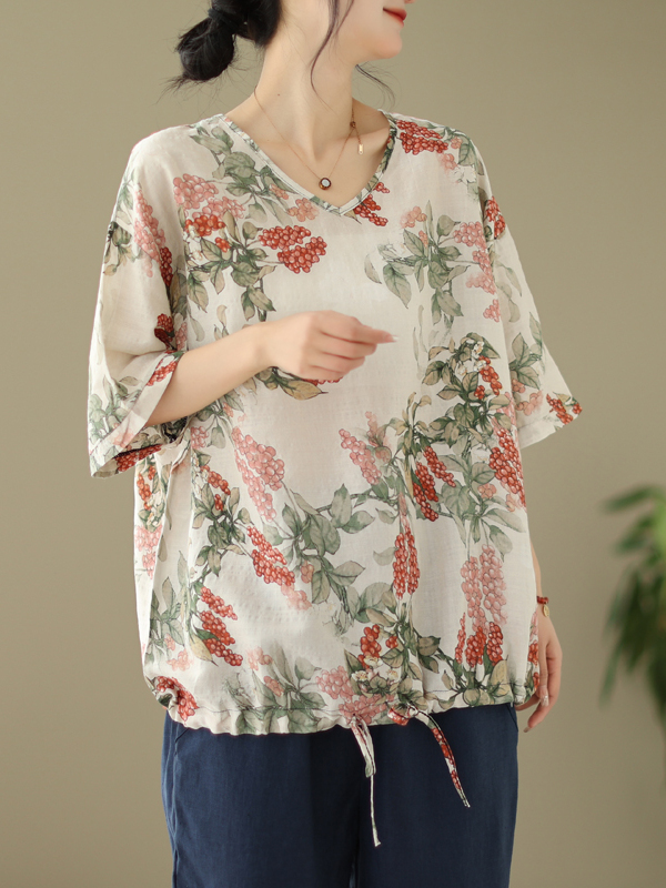 Kaos Katun Linen Motif Cetak L - Short Linen Drawstring ulasan dan harga