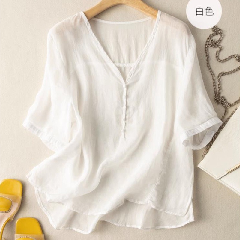 Kaos Wanita Berbahan Campuran  - Linen Shirt Breathable ulasan dan harga