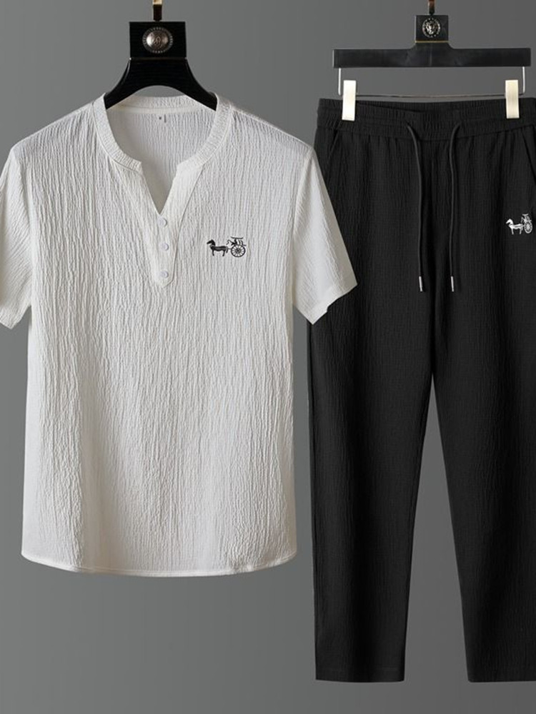 Set Kaos Lengan Pendek Linen T - Short Linen Drawstring ulasan dan harga
