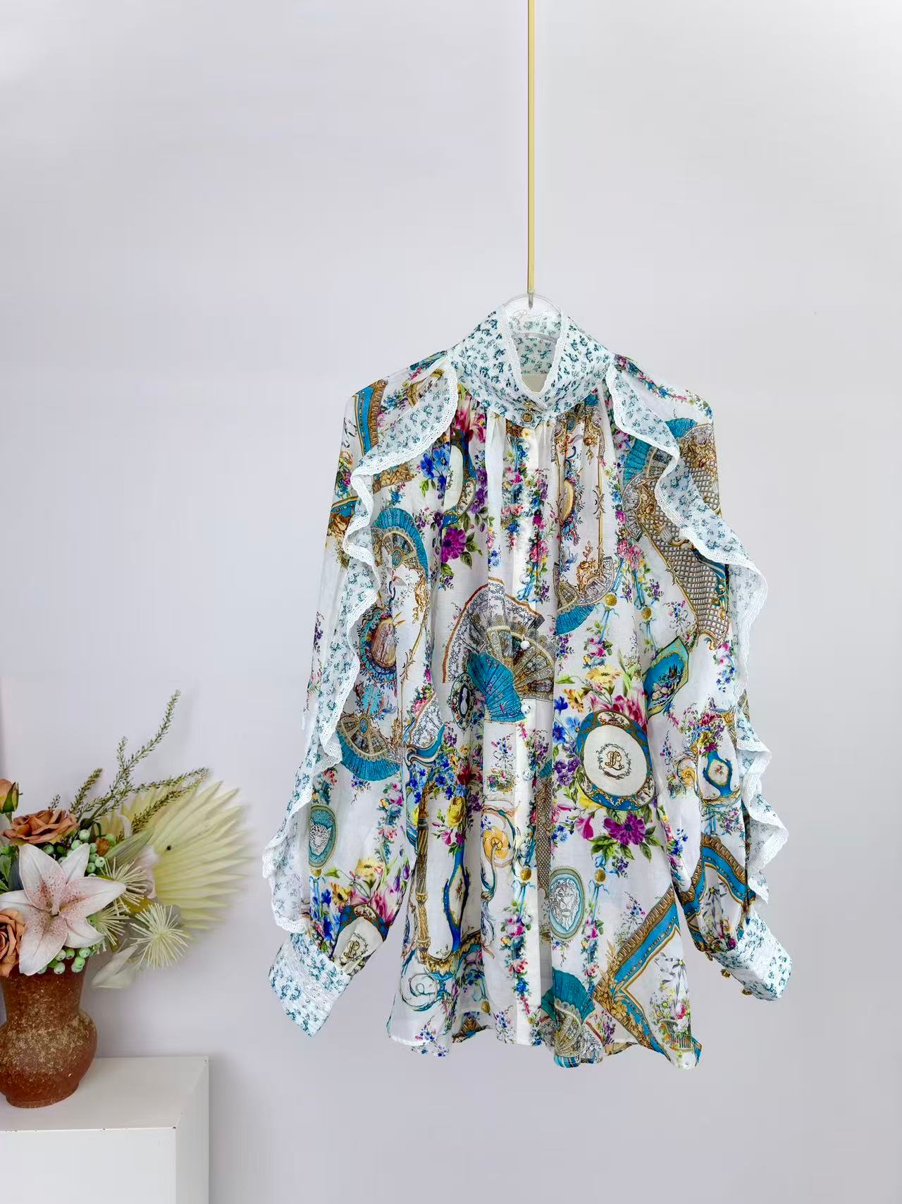 Setelan Wanita Motif Bunga 202 - Linen Shirt Breathable ulasan dan harga